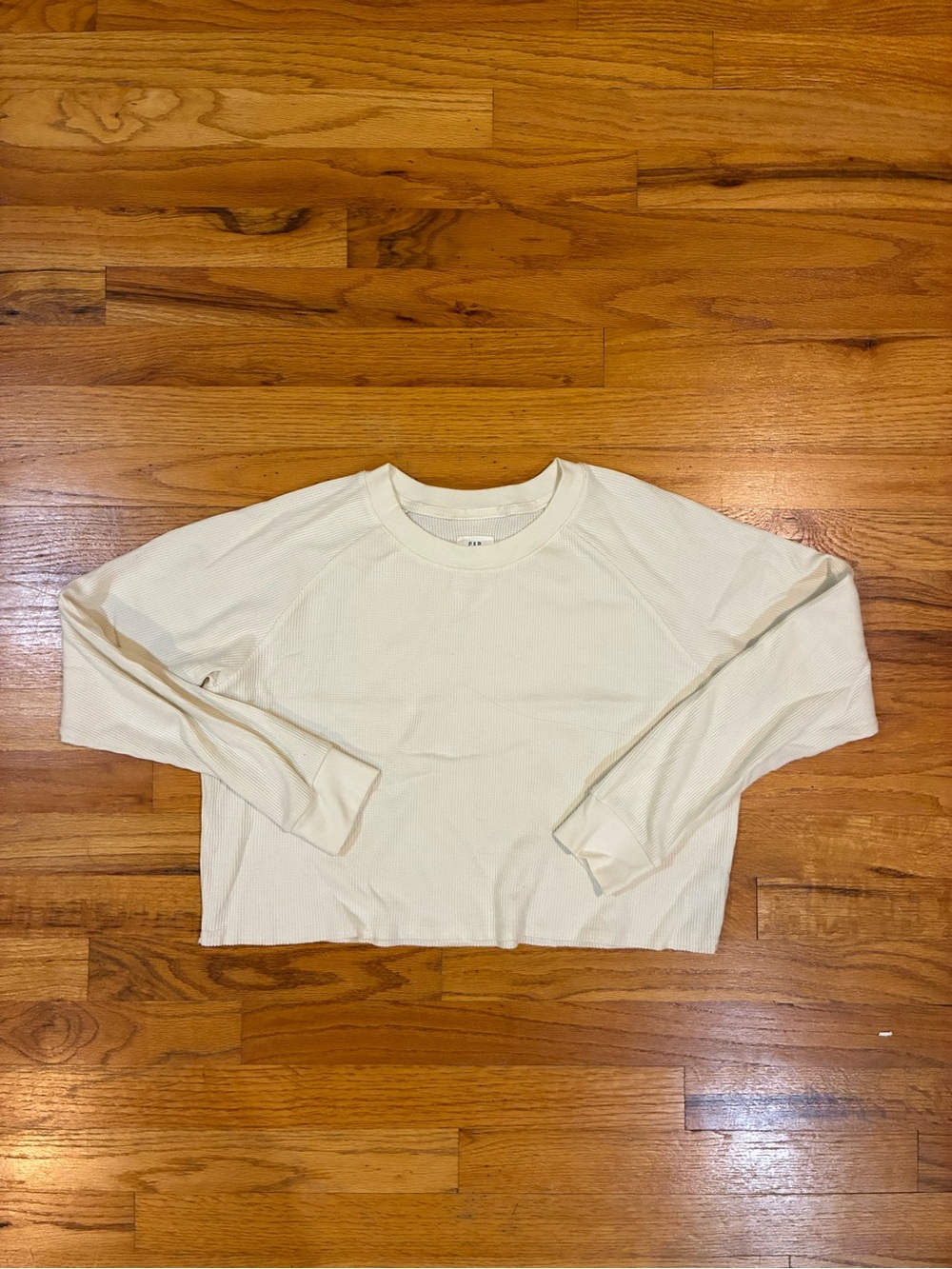 White waffle knit long sleeve tee